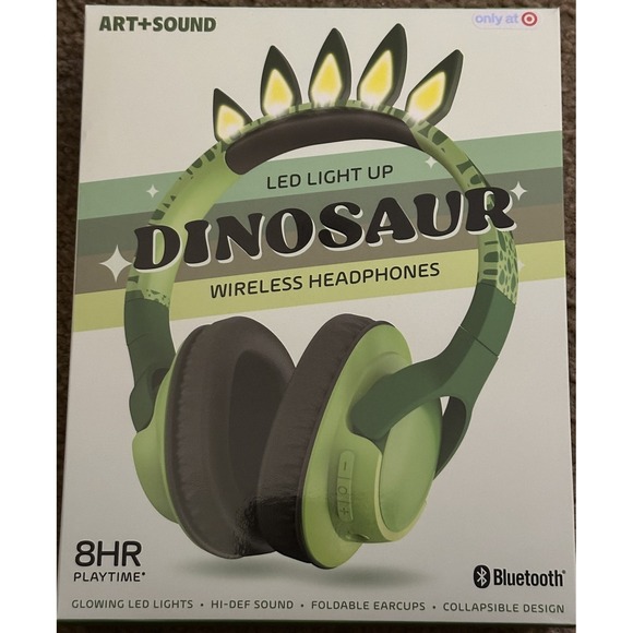Art+Sound Other - Art+Sound Kids Dinosaur LED Light Up Wireless Bluetooth Headphones 8HR Playtime